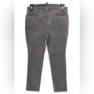 Talbots Pants Size 8P Simply Flattering 5-Pocket Gray Corduroy Scottie Dog Print